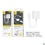 Adaptador de audio 2 en 1 para carga de iPhone + audio - 0,15 m - blanco - bl nb1245